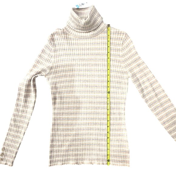 J.McLaughlin Women Striped Arlette Turtleneck M Oatmeal Cotton Modal Stretch NWT - Picture 3 of 8